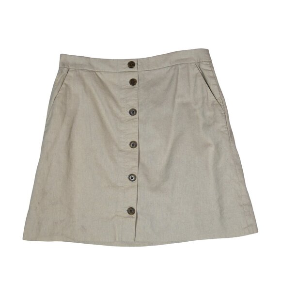 J.Crew Beige Button Linen Cotton Skirt Blend Minimalist Coastal Classic Fits 30" - Picture 2 of 7